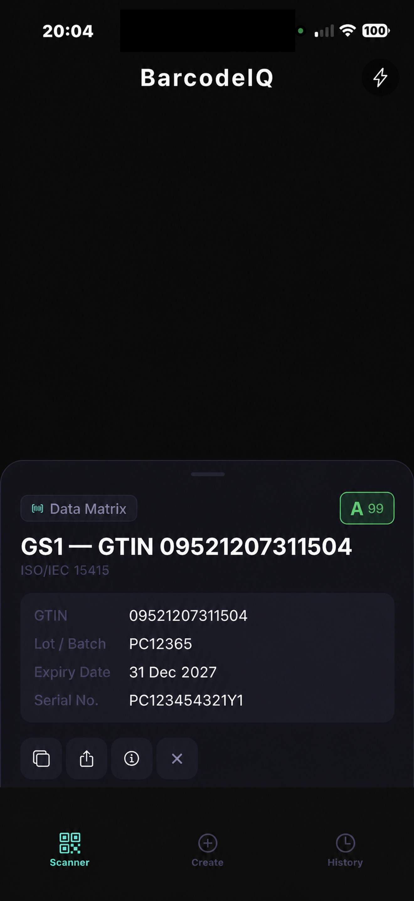 Scan result with GS1 decode