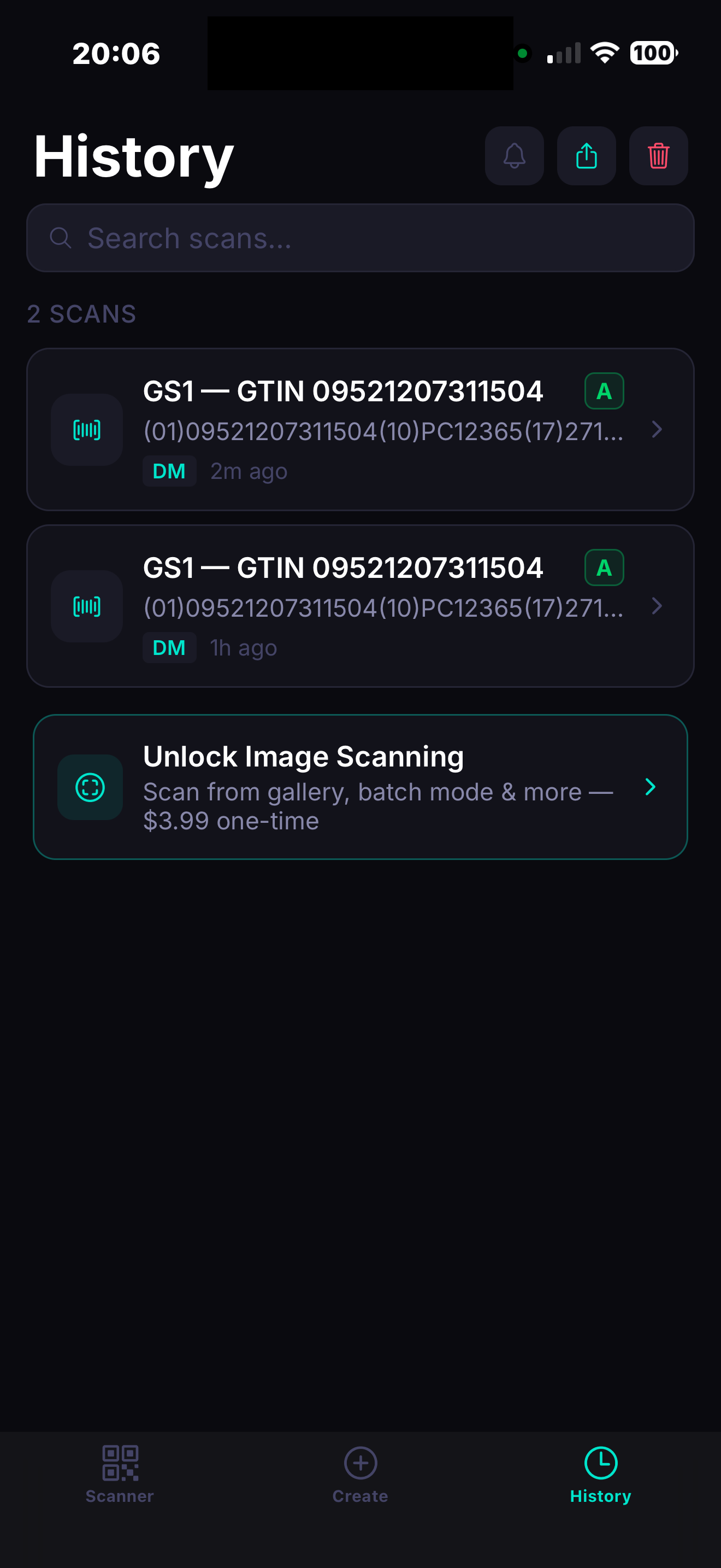 Scan history